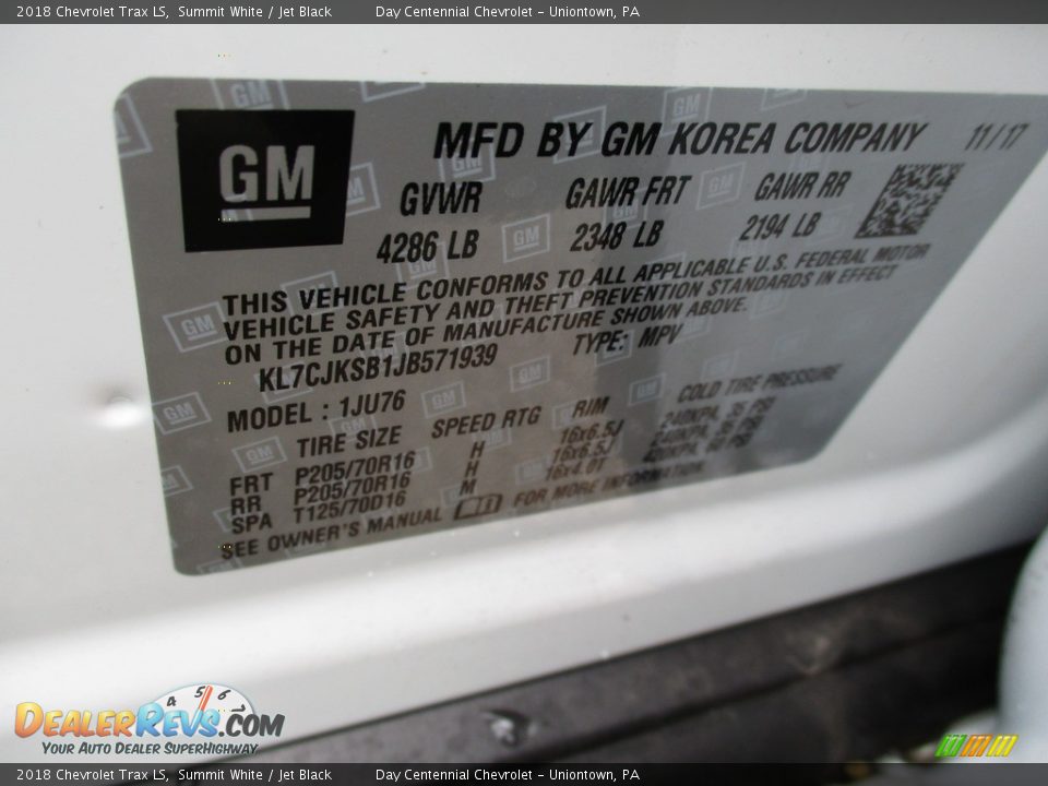 2018 Chevrolet Trax LS Summit White / Jet Black Photo #15