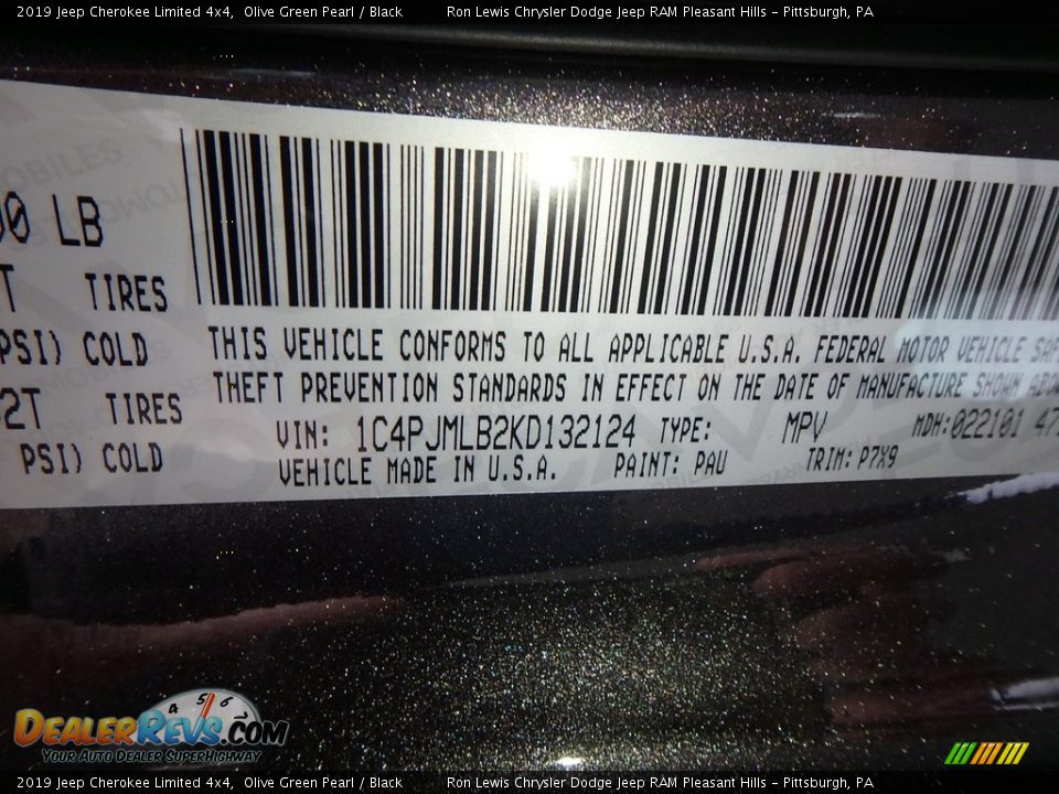 2019 Jeep Cherokee Limited 4x4 Olive Green Pearl / Black Photo #14