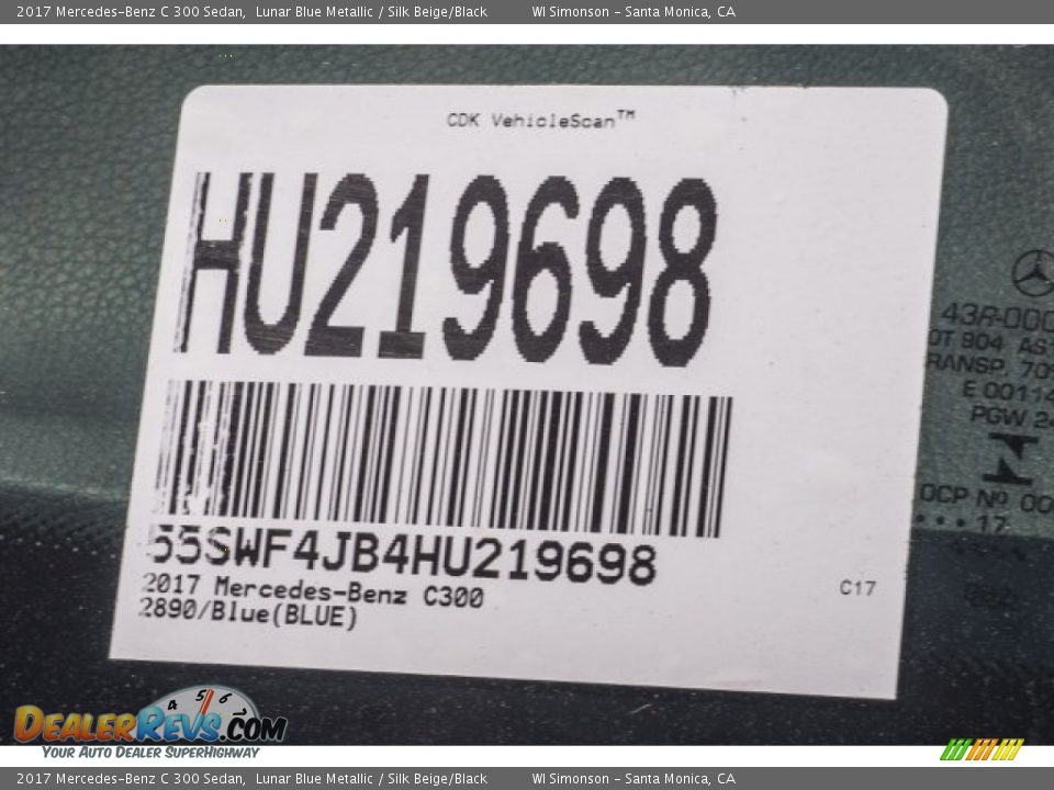 2017 Mercedes-Benz C 300 Sedan Lunar Blue Metallic / Silk Beige/Black Photo #6