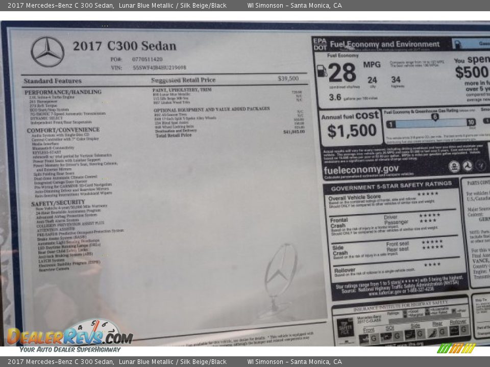 2017 Mercedes-Benz C 300 Sedan Lunar Blue Metallic / Silk Beige/Black Photo #9