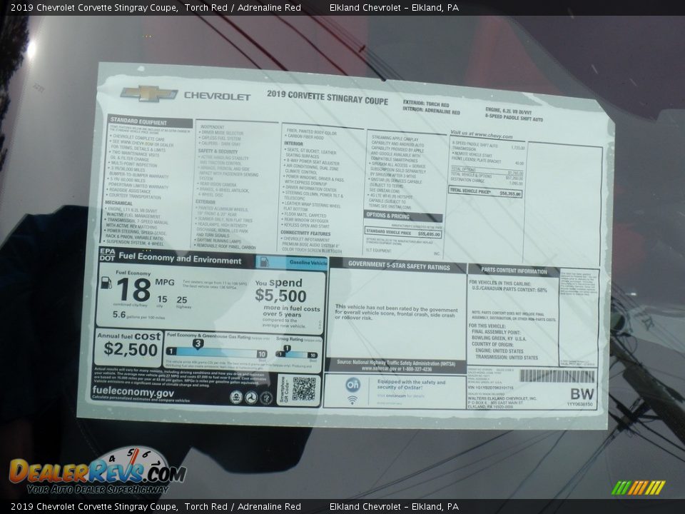 2019 Chevrolet Corvette Stingray Coupe Window Sticker Photo #33