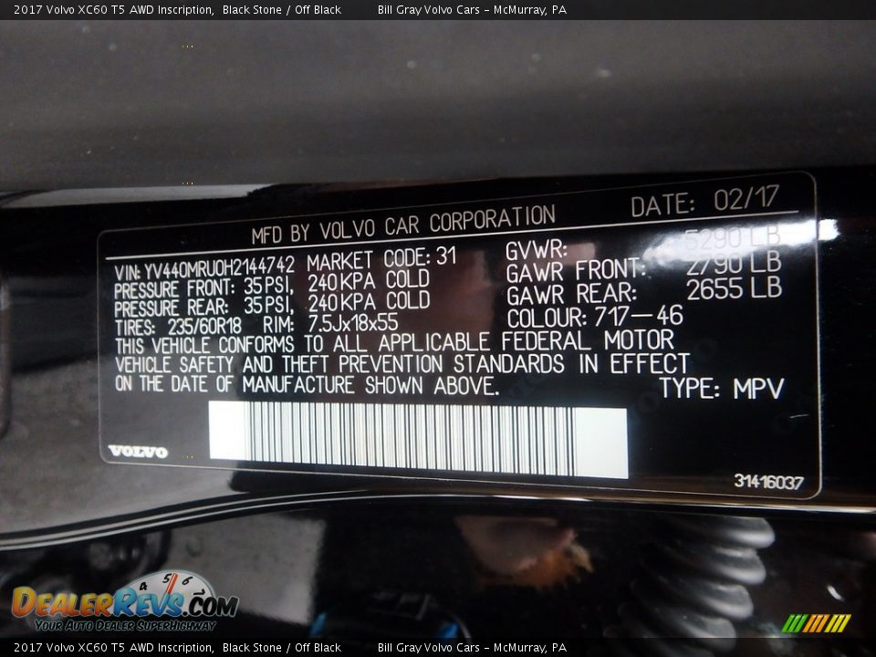 2017 Volvo XC60 T5 AWD Inscription Black Stone / Off Black Photo #23