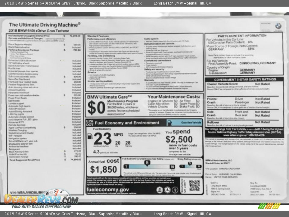 2018 BMW 6 Series 640i xDrive Gran Turismo Black Sapphire Metallic / Black Photo #10