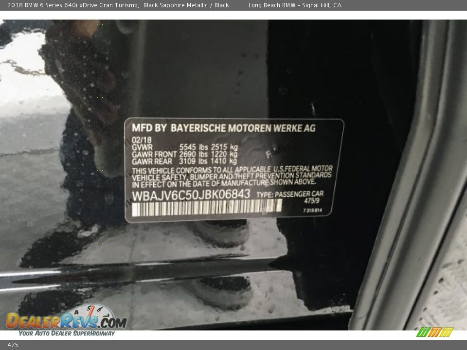 BMW Color Code 475 Black Sapphire Metallic