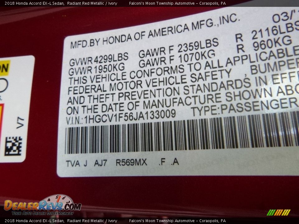 2018 Honda Accord EX-L Sedan Radiant Red Metallic / Ivory Photo #12