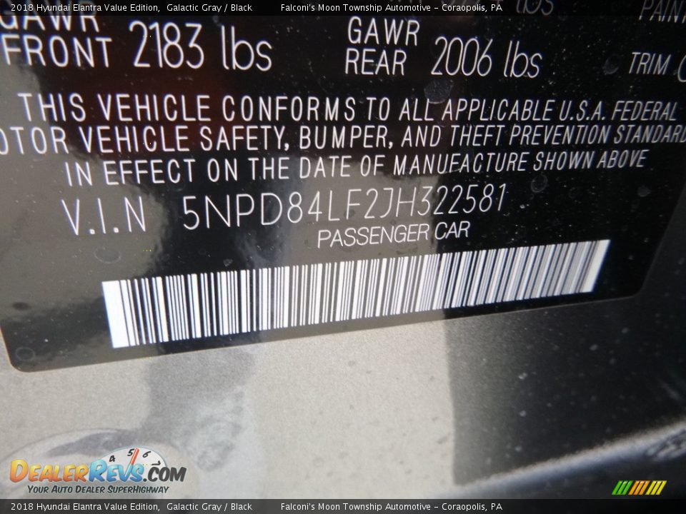 2018 Hyundai Elantra Value Edition Galactic Gray / Black Photo #11