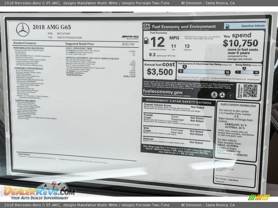 2018 Mercedes-Benz G 65 AMG Window Sticker Photo #14