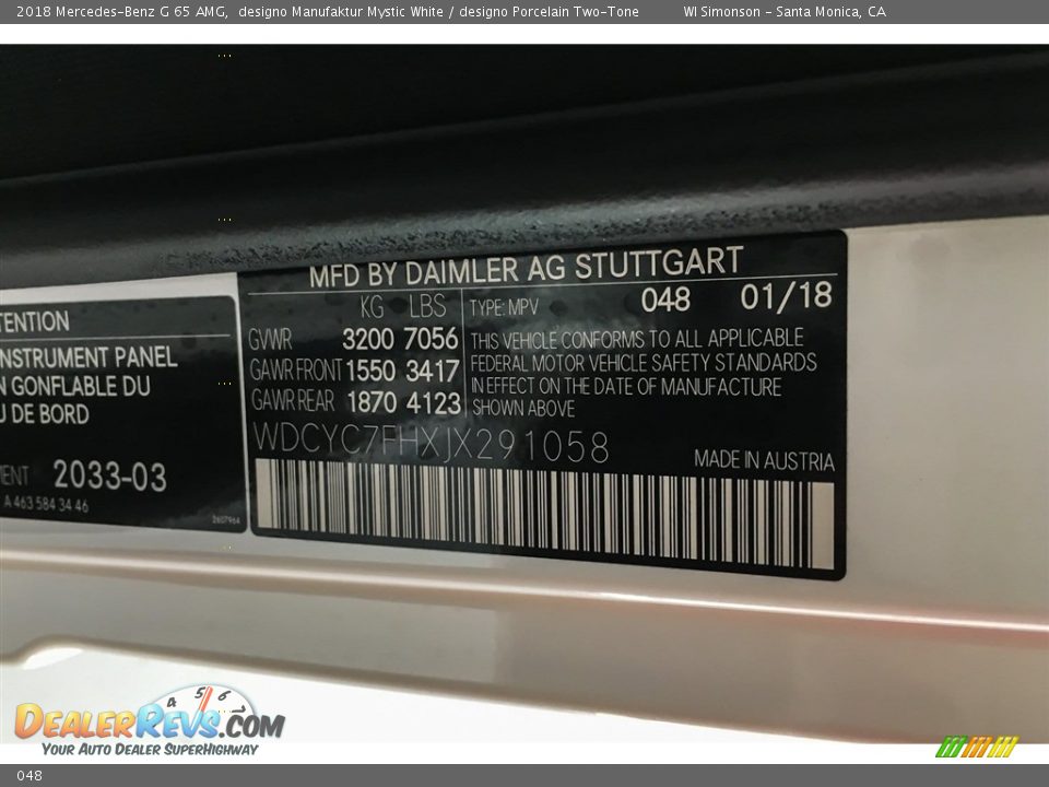 Mercedes-Benz Color Code 048 designo Manufaktur Mystic White