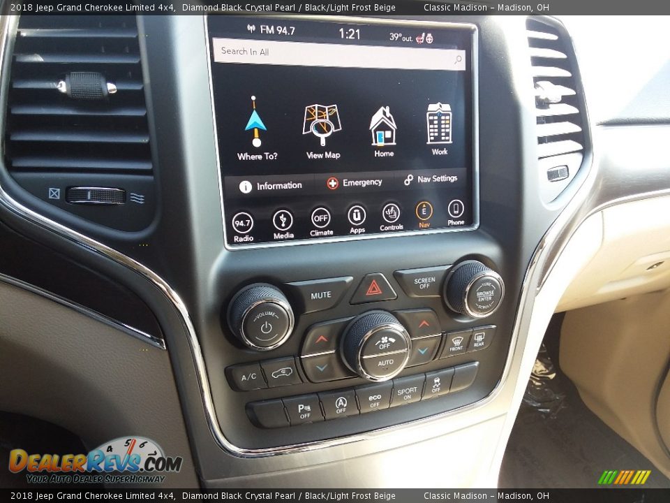 2018 Jeep Grand Cherokee Limited 4x4 Diamond Black Crystal Pearl / Black/Light Frost Beige Photo #14