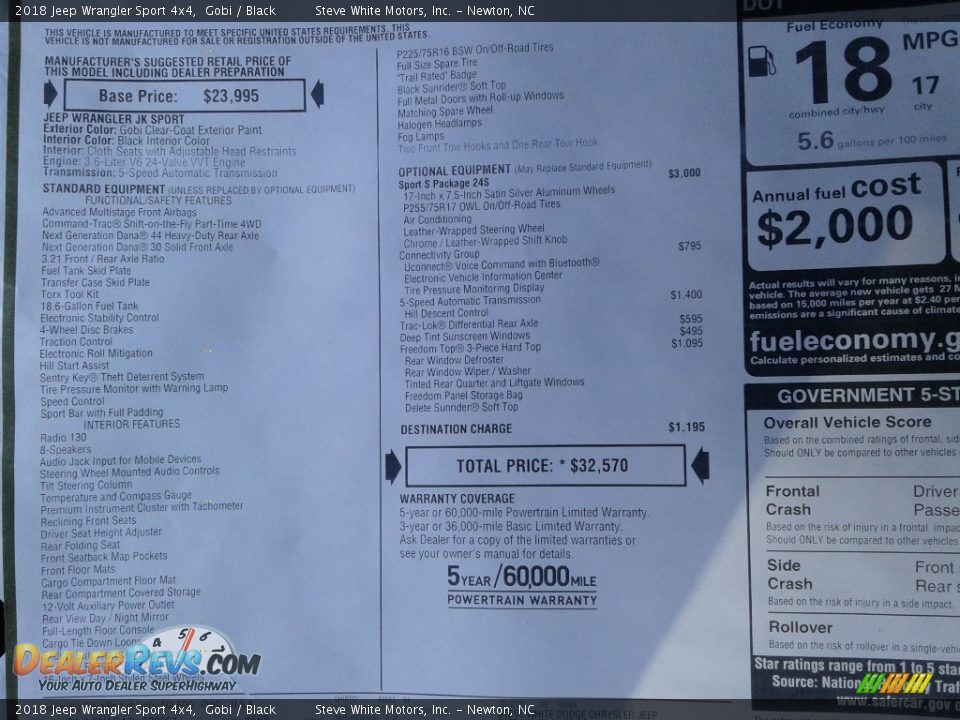 2018 Jeep Wrangler Sport 4x4 Gobi / Black Photo #28