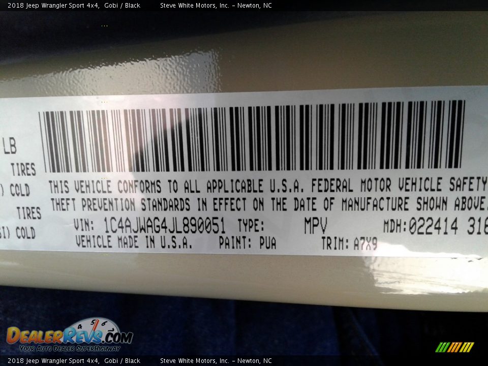 2018 Jeep Wrangler Sport 4x4 Gobi / Black Photo #31