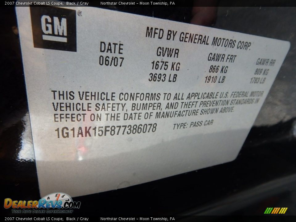 2007 Chevrolet Cobalt LS Coupe Black / Gray Photo #14
