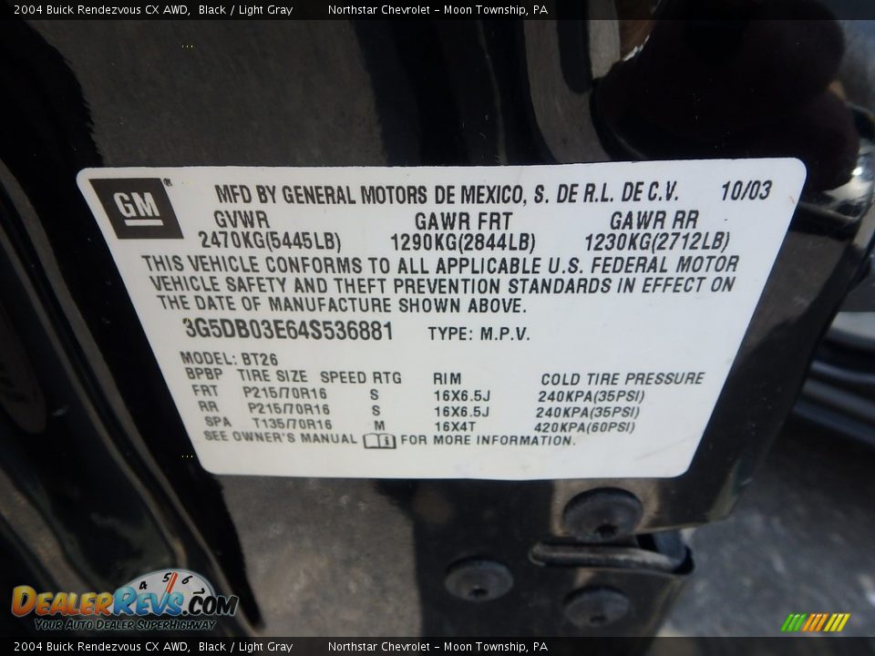 2004 Buick Rendezvous CX AWD Black / Light Gray Photo #14
