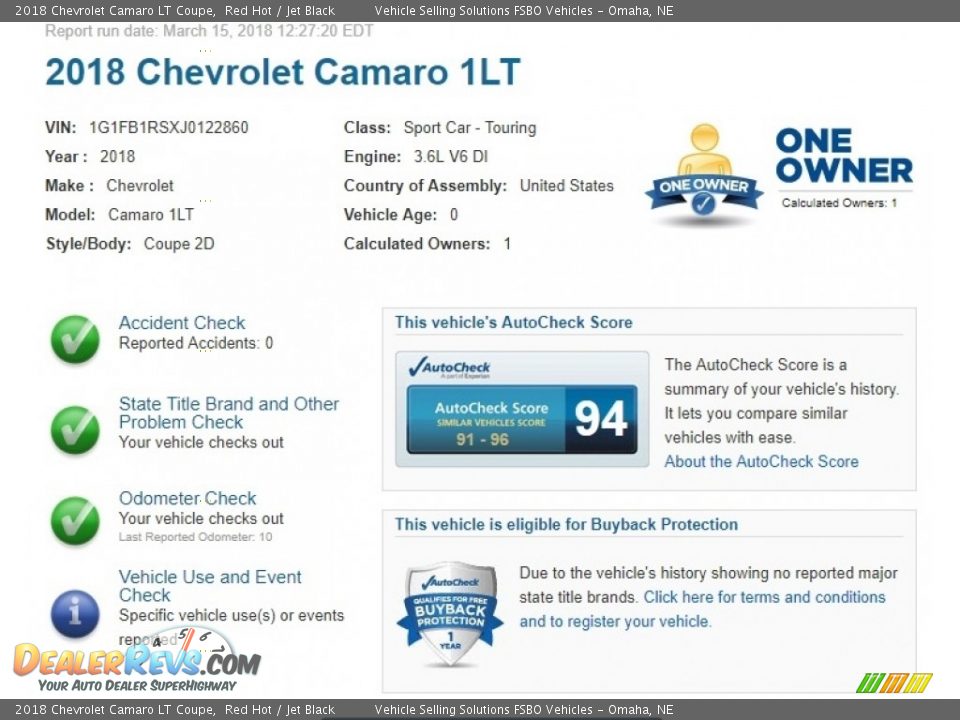 Dealer Info of 2018 Chevrolet Camaro LT Coupe Photo #2