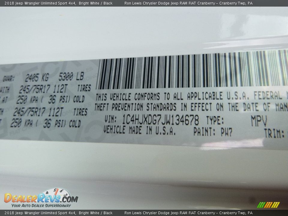 2018 Jeep Wrangler Unlimited Sport 4x4 Bright White / Black Photo #14