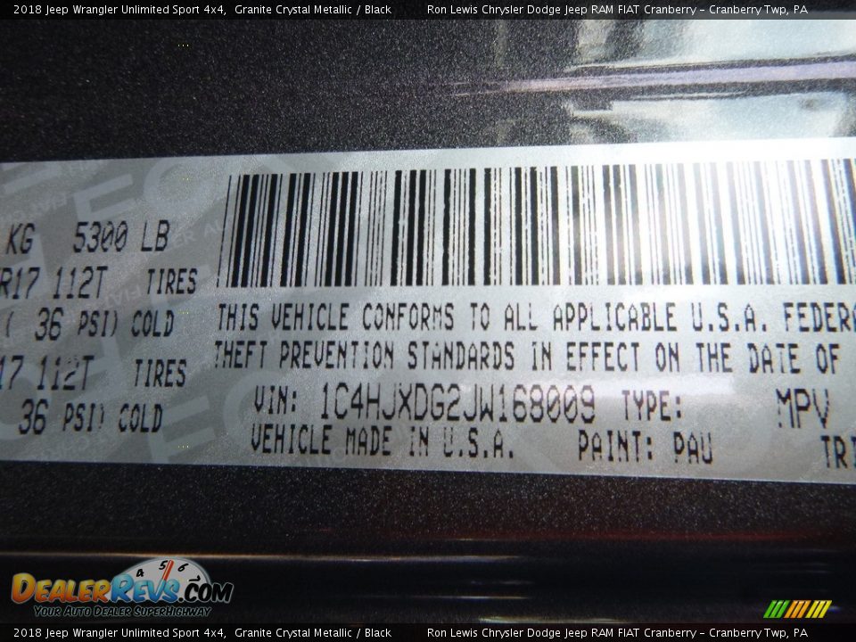 2018 Jeep Wrangler Unlimited Sport 4x4 Granite Crystal Metallic / Black Photo #14