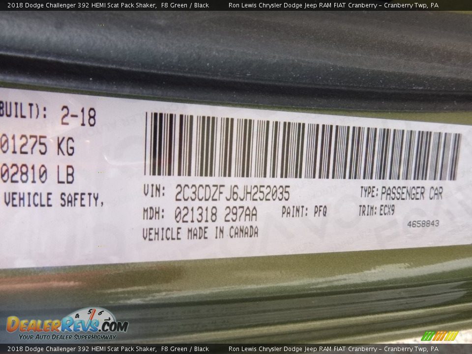2018 Dodge Challenger 392 HEMI Scat Pack Shaker F8 Green / Black Photo #15