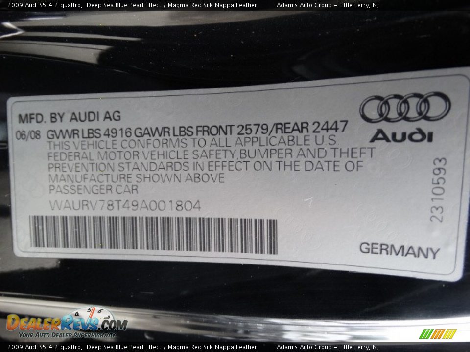 2009 Audi S5 4.2 quattro Deep Sea Blue Pearl Effect / Magma Red Silk Nappa Leather Photo #23