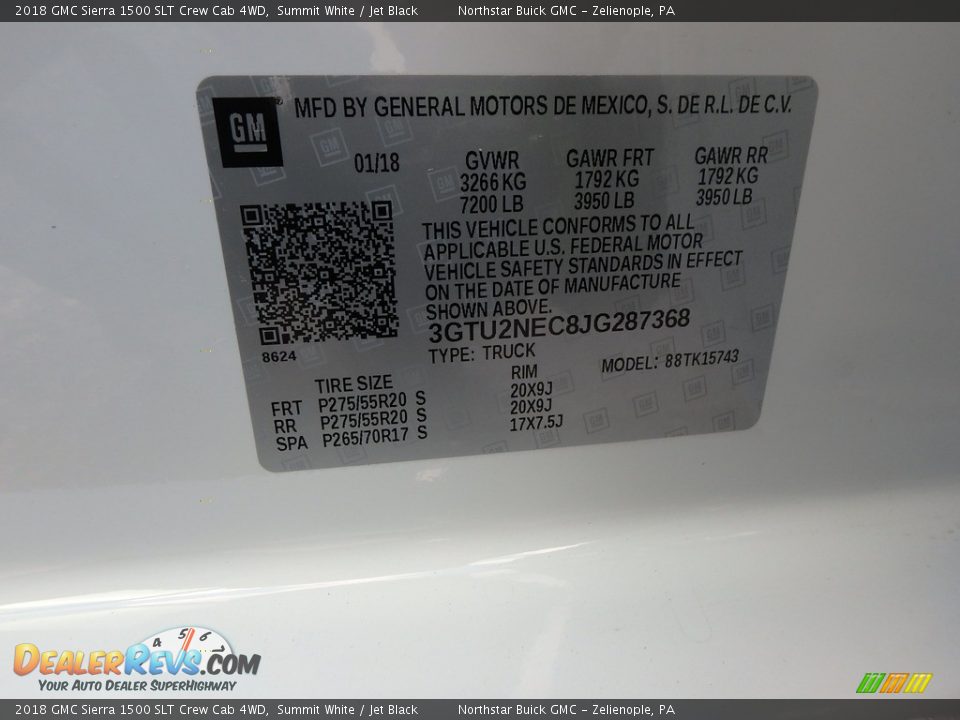 2018 GMC Sierra 1500 SLT Crew Cab 4WD Summit White / Jet Black Photo #14