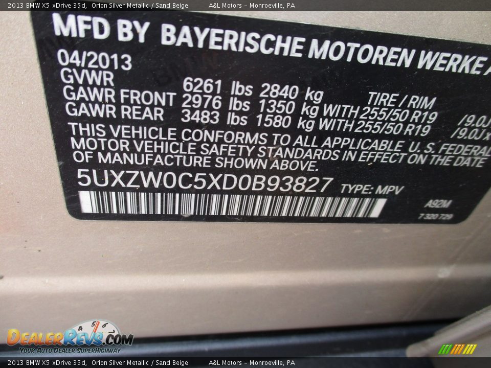 2013 BMW X5 xDrive 35d Orion Silver Metallic / Sand Beige Photo #19