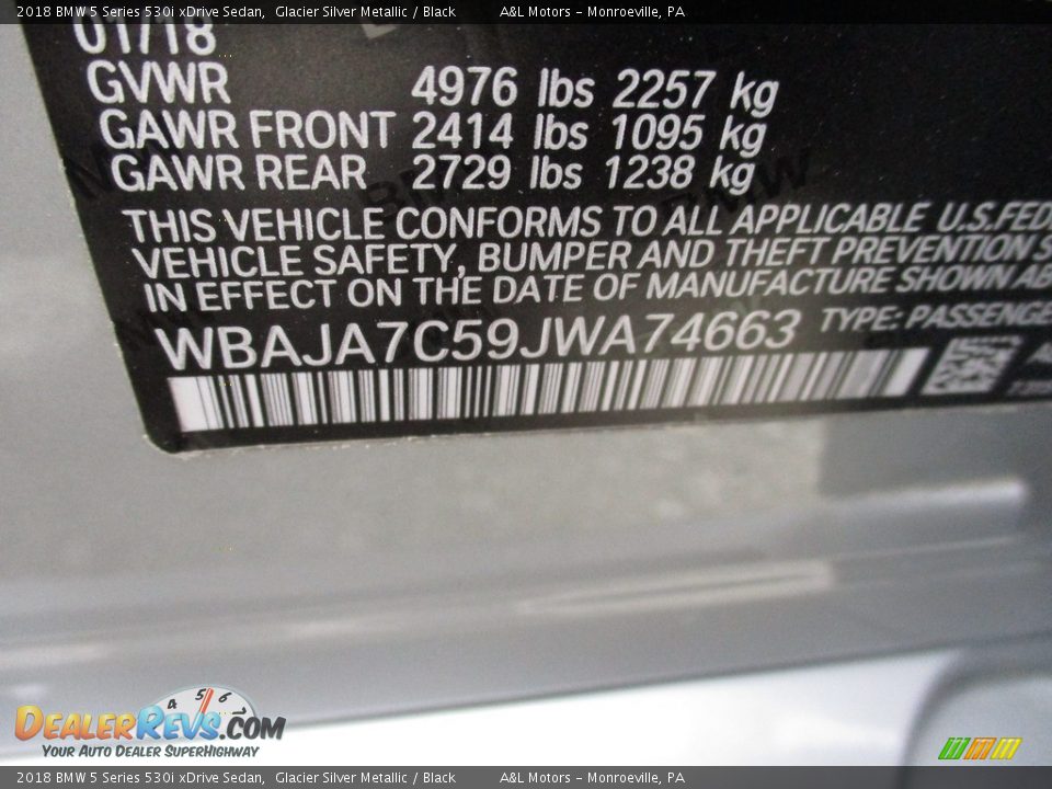 2018 BMW 5 Series 530i xDrive Sedan Glacier Silver Metallic / Black Photo #18