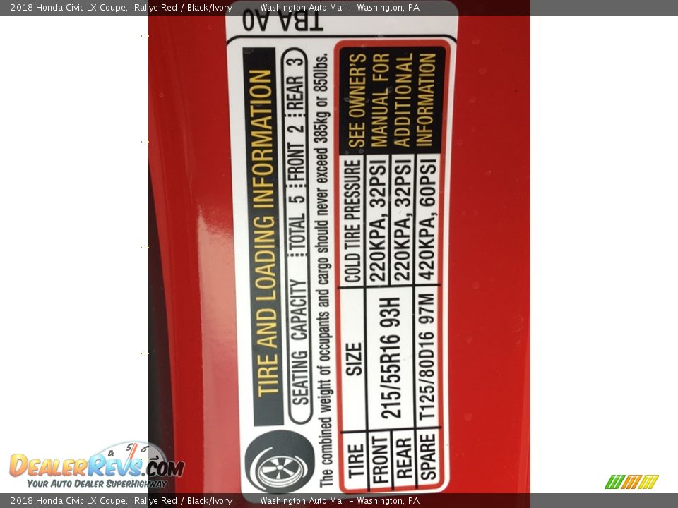 2018 Honda Civic LX Coupe Rallye Red / Black/Ivory Photo #22