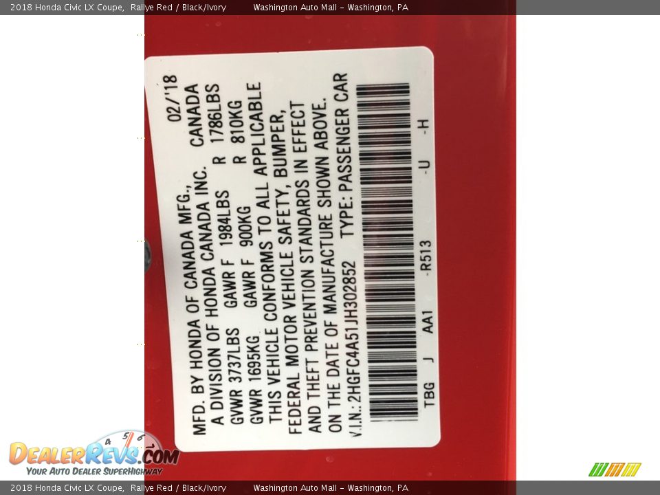 2018 Honda Civic LX Coupe Rallye Red / Black/Ivory Photo #23
