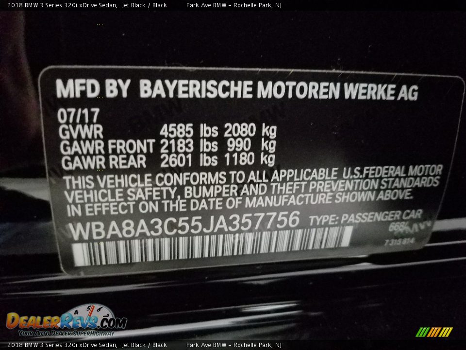 2018 BMW 3 Series 320i xDrive Sedan Jet Black / Black Photo #28