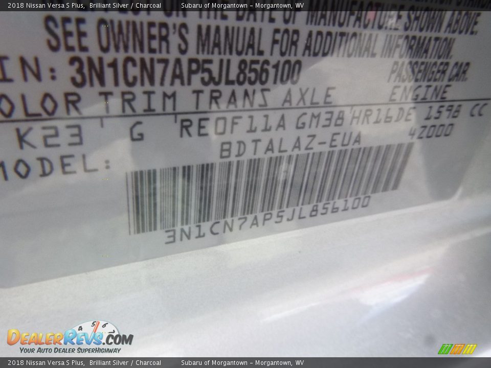 2018 Nissan Versa S Plus Brilliant Silver / Charcoal Photo #16