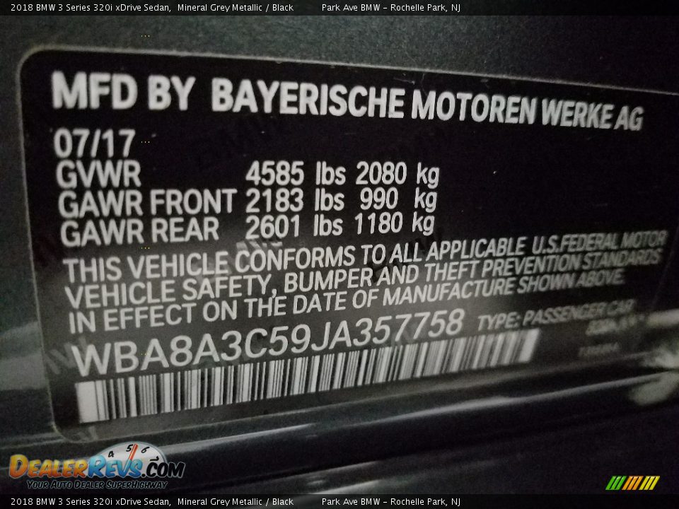 2018 BMW 3 Series 320i xDrive Sedan Mineral Grey Metallic / Black Photo #28