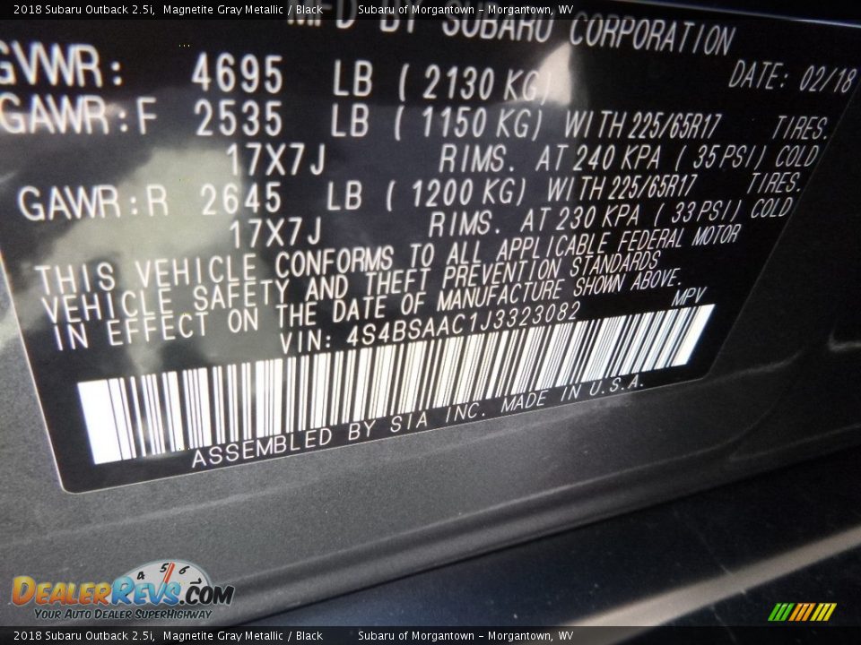 2018 Subaru Outback 2.5i Magnetite Gray Metallic / Black Photo #15