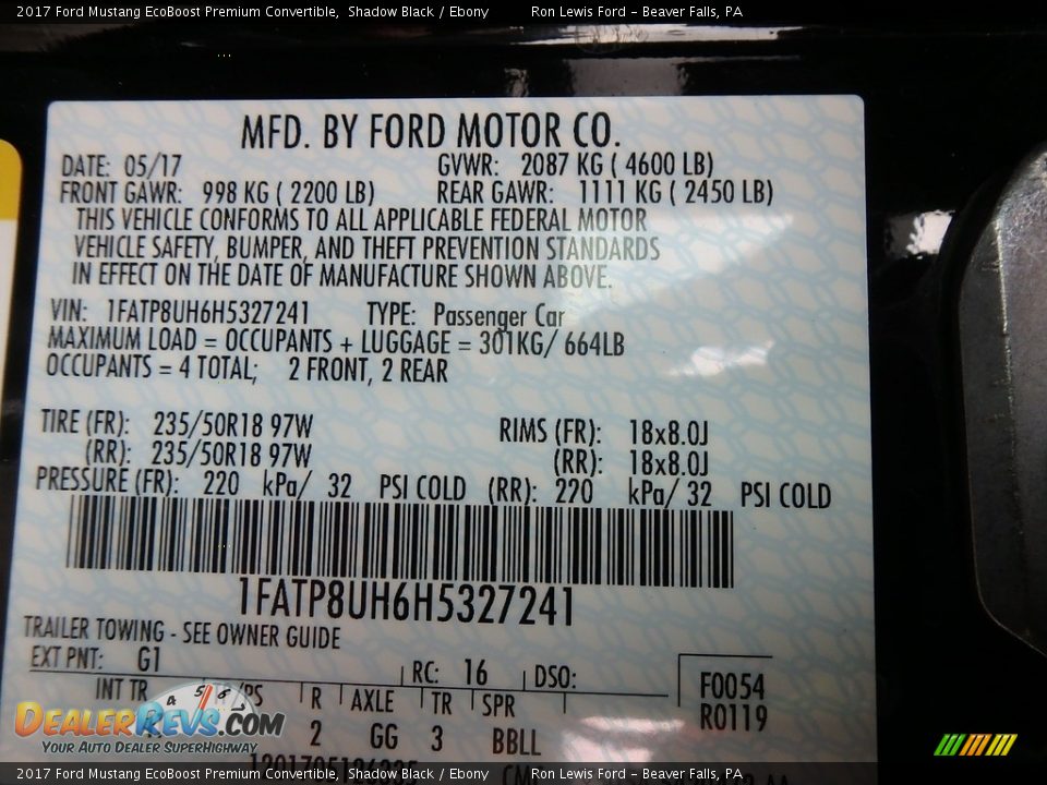 2017 Ford Mustang EcoBoost Premium Convertible Shadow Black / Ebony Photo #15