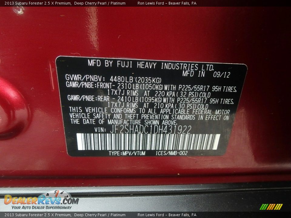 2013 Subaru Forester 2.5 X Premium Deep Cherry Pearl / Platinum Photo #15