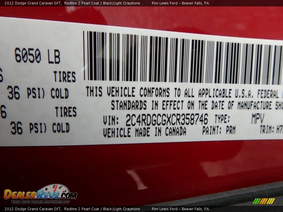 2012 Dodge Grand Caravan SXT Redline 2 Pearl Coat / Black/Light Graystone Photo #16