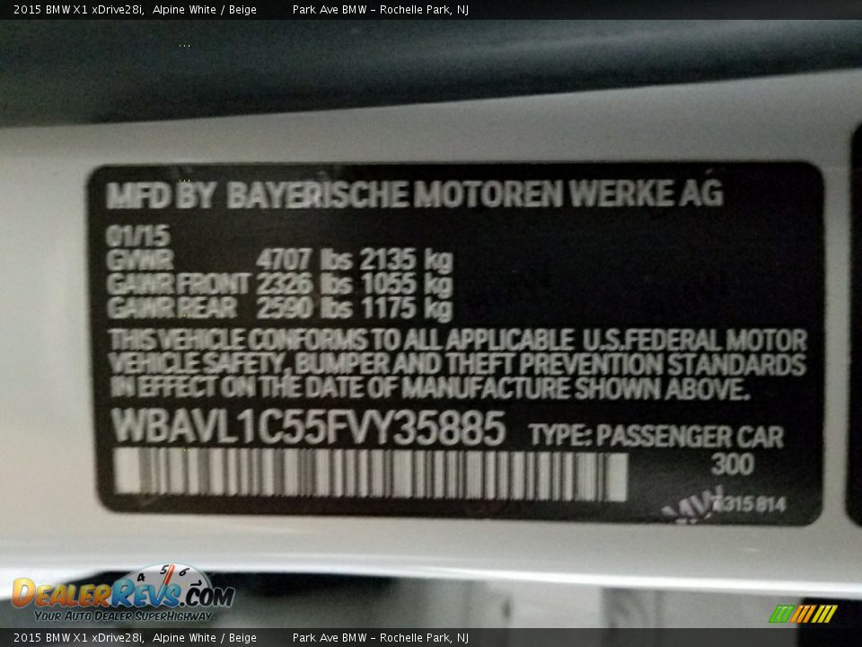 2015 BMW X1 xDrive28i Alpine White / Beige Photo #27