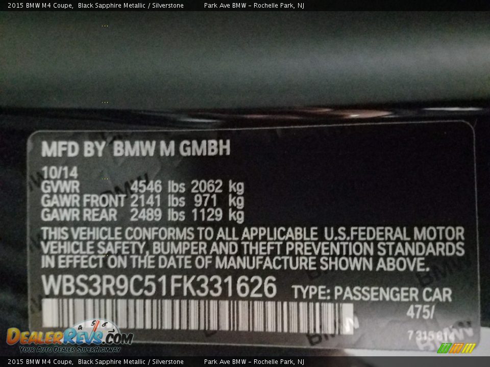 2015 BMW M4 Coupe Black Sapphire Metallic / Silverstone Photo #27