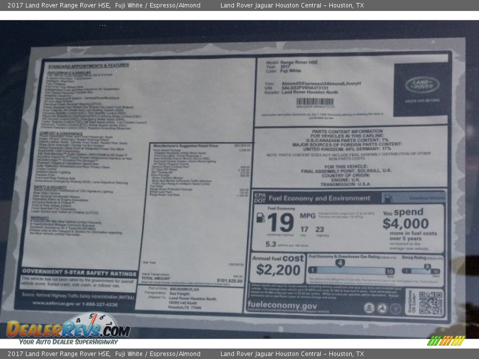 2017 Land Rover Range Rover HSE Fuji White / Espresso/Almond Photo #10
