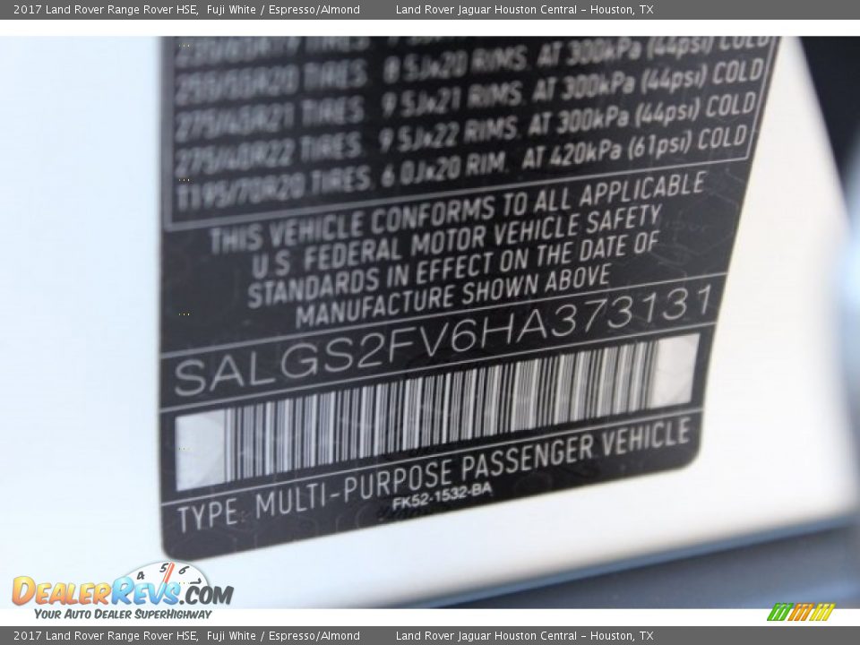 2017 Land Rover Range Rover HSE Fuji White / Espresso/Almond Photo #35