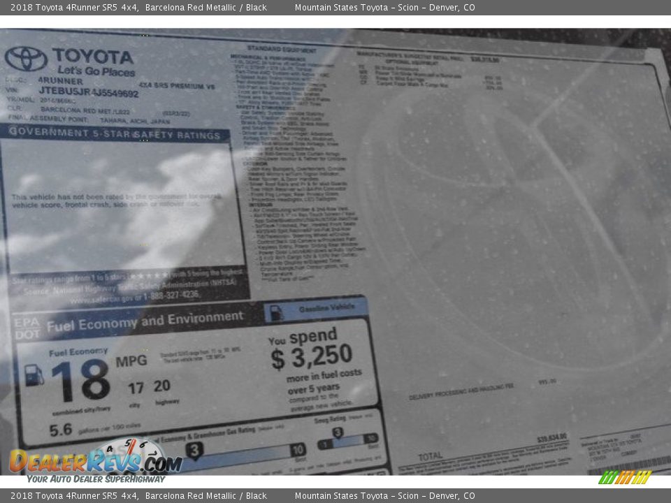 2018 Toyota 4Runner SR5 4x4 Barcelona Red Metallic / Black Photo #36