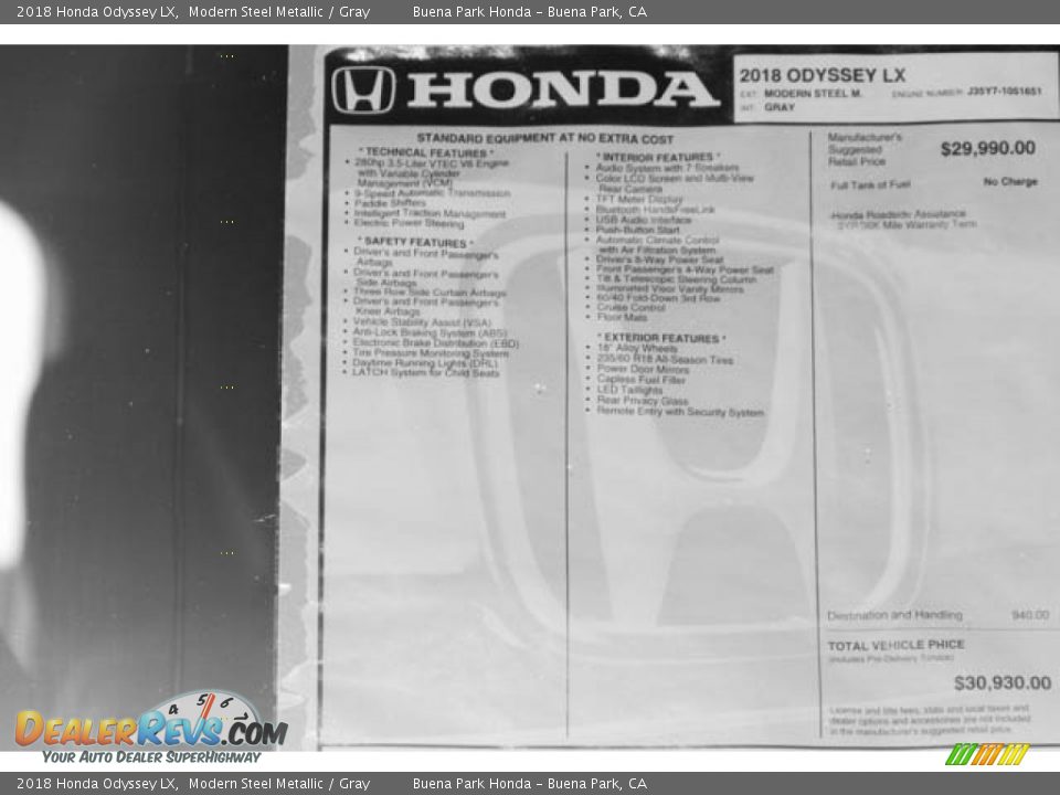 2018 Honda Odyssey LX Modern Steel Metallic / Gray Photo #18