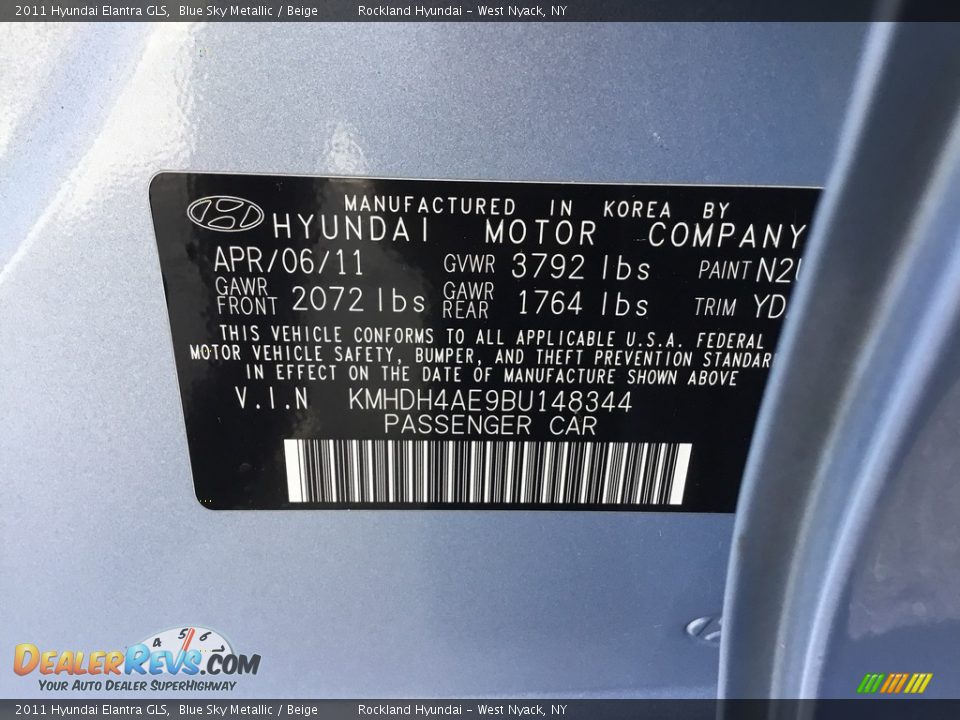 2011 Hyundai Elantra GLS Blue Sky Metallic / Beige Photo #32