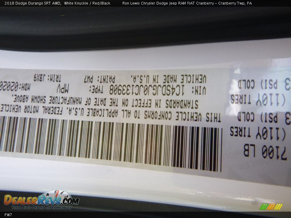 Dodge Color Code PW7 White Knuckle