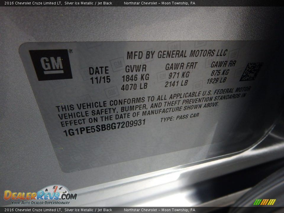 2016 Chevrolet Cruze Limited LT Silver Ice Metallic / Jet Black Photo #28