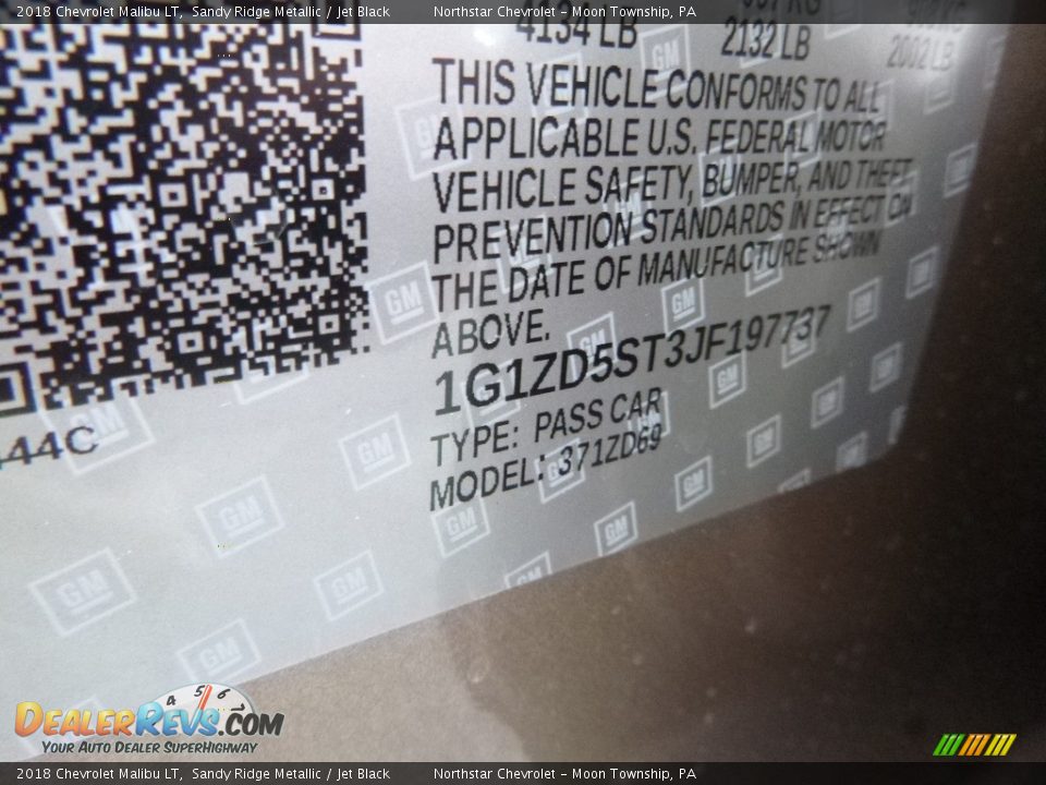 2018 Chevrolet Malibu LT Sandy Ridge Metallic / Jet Black Photo #17