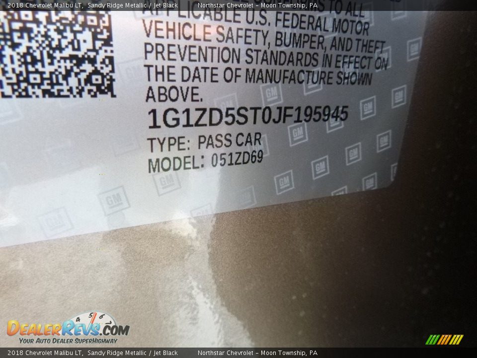 2018 Chevrolet Malibu LT Sandy Ridge Metallic / Jet Black Photo #17