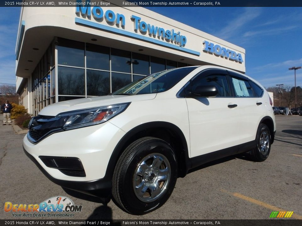 2015 Honda CR-V LX AWD White Diamond Pearl / Beige Photo #1
