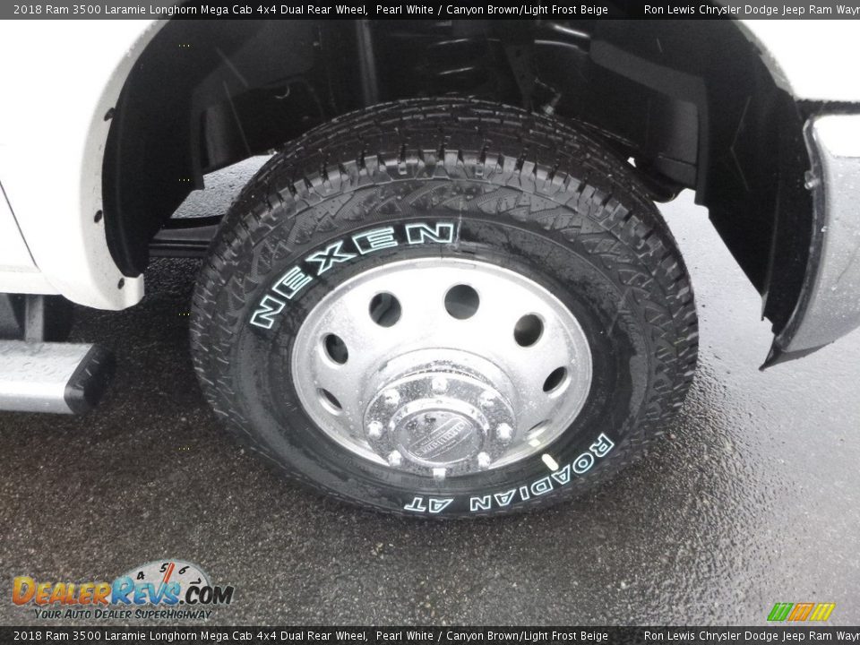 2018 Ram 3500 Laramie Longhorn Mega Cab 4x4 Dual Rear Wheel Pearl White / Canyon Brown/Light Frost Beige Photo #9
