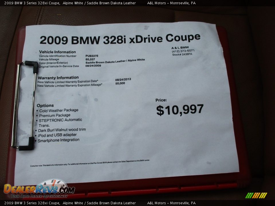 2009 BMW 3 Series 328xi Coupe Alpine White / Saddle Brown Dakota Leather Photo #15