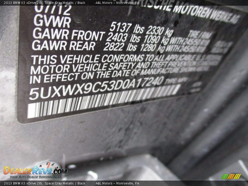 2013 BMW X3 xDrive 28i Space Gray Metallic / Black Photo #19