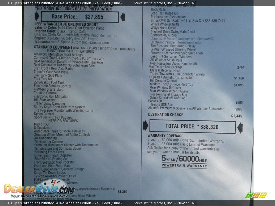 2018 Jeep Wrangler Unlimited Willys Wheeler Edition 4x4 Window Sticker Photo #33